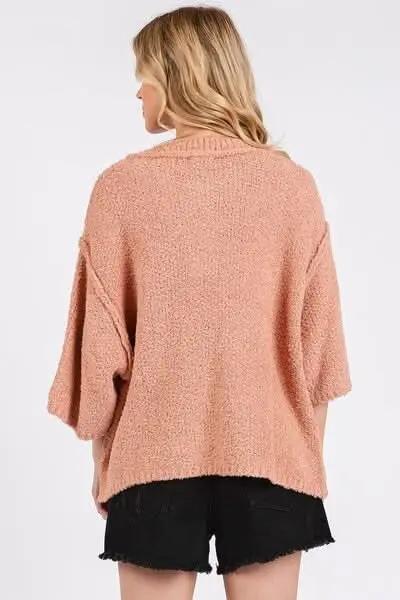 Contemporary Side Slit Drop Shoulder Sweater - Love Salve